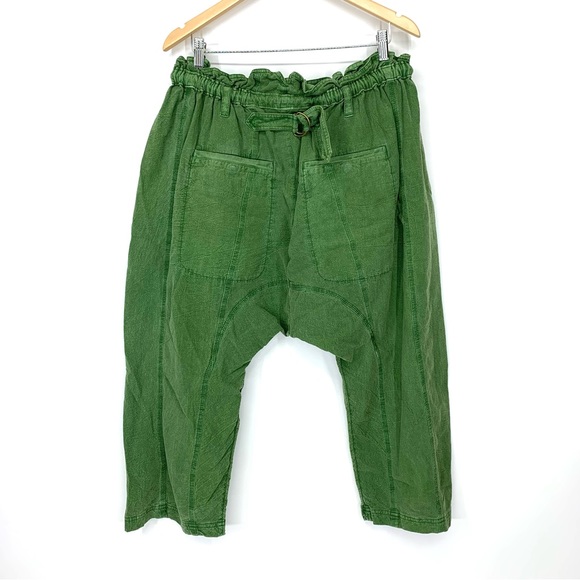 Free People Runyon Drop Crotch Cropped Wide Leg Oversized Green Pants Size XS - Picture 3 of 16